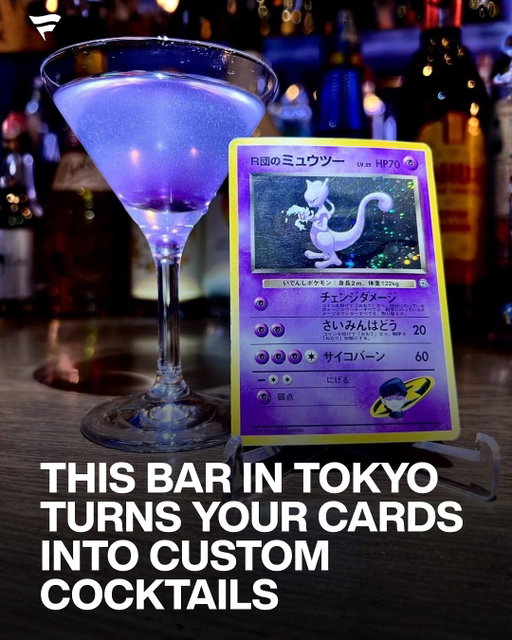 In Tokyo’s Akihabara district, a bar is turning trading cards into cocktails.

At “TCG & Board Games Cafe & Bar Fun”, customers hand over their favorite Pokémon or Yu-Gi-Oh! cards, and the bartender crafts a drink inspired by the artwork and colors on the card.

Tucked inside Japan’s anime and gaming capital, the bar has become a gathering spot for fans who bring their favorite cards to see them reimagined in drink form.

(via @fun_tcg_boardgamebar)