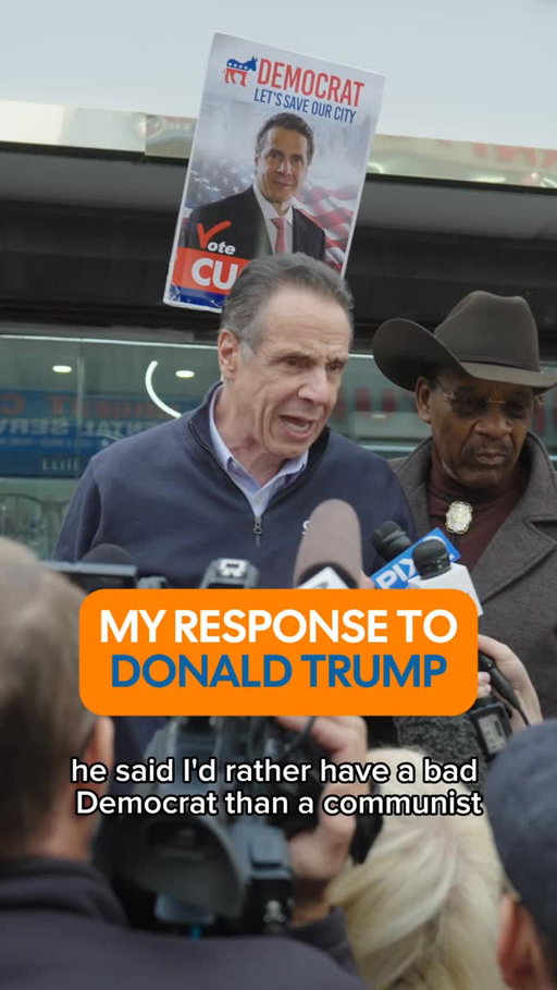 Trump called me a bad Democrat?
No I’m a good Democrat.
A proud Democrat. 

Because when I lead, I protect our values and our people.

ICE and the National Guard coming into New York City under my watch? Never.

It didn’t happen when I was Governor and it won’t happen when I’m the next Mayor of New York City.

I’ve seen this Trump movie before… this isn’t a job for a rookie.

#VoteforCuomo