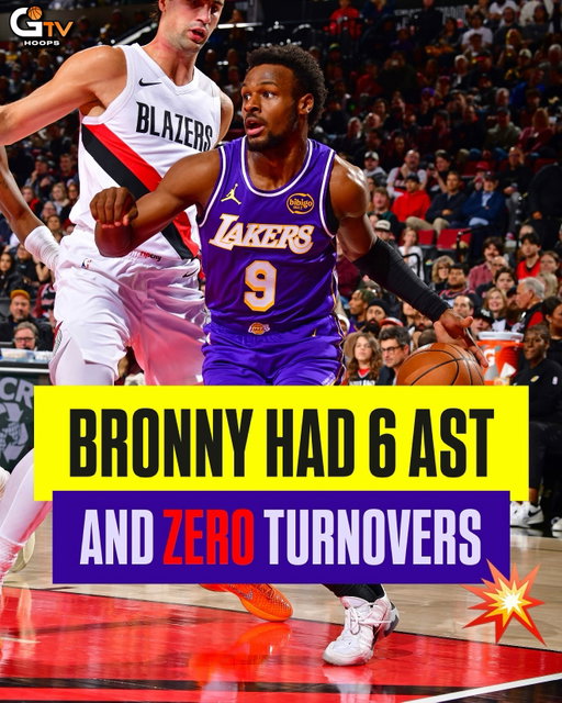 Bronny James came off the bench and dropped DIMES! He had 6 AST (tied his career-high) and 0 TO in the @lakers win over Portland. 💥