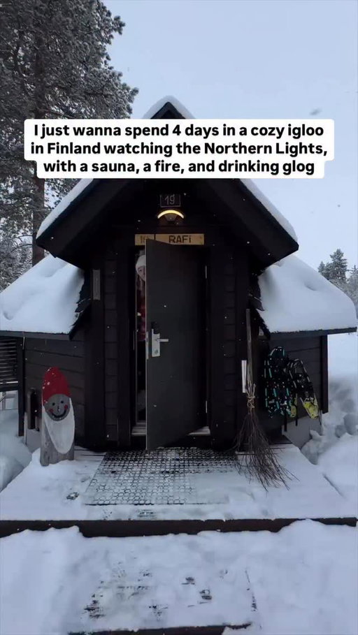 Brb we just needed to escape to a cozy igloo in Finland ❄️✈️🦌☃️🔥 

For the past 2 years we have visited Finland and we have absolutely fallen in love with it! 🥹 Our days are spent relaxing in glass igloos under the Northern Lights, getting cozy next to the warm fire, drinking glog and eating crepes with new friends 🫶🏼

There is something so special about Lapland. One unexpected thing we fell in love with was the finish sauna culture! Sitting in the scorching sauna, then going into the frozen lake, and then coming back to warm up, and repeating was a daily occurrence 🧖🏼‍♀️🧖🏻

Is Finland on your bucket list? ☃️ 

🏨: @auroravillage_ivalo 

#finland #beautifuldestinations #travelmore #visitfinland #travelbucketlist