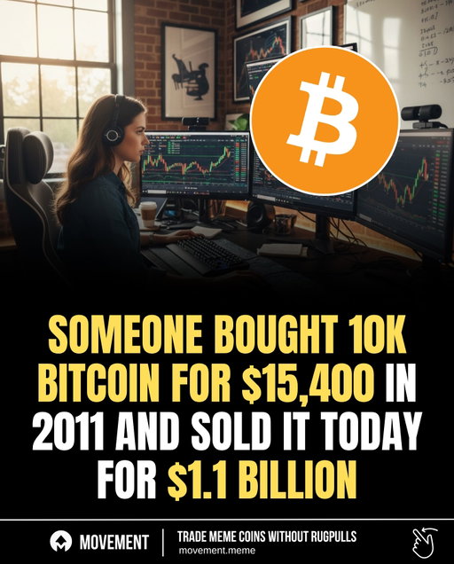 A long-term holder who purchased 10,000 Bitcoin in 2011 reportedly sold the stash this week for over $1.1 billion.

The original purchase price of $15,400 shows just how much early conviction in Bitcoin could transform small investments into generational wealth.

The sale highlights both Bitcoin’s historic rise and the power of patience in volatile markets.

Download the Movement Market app in my bio and start trading memecoins 🚀
