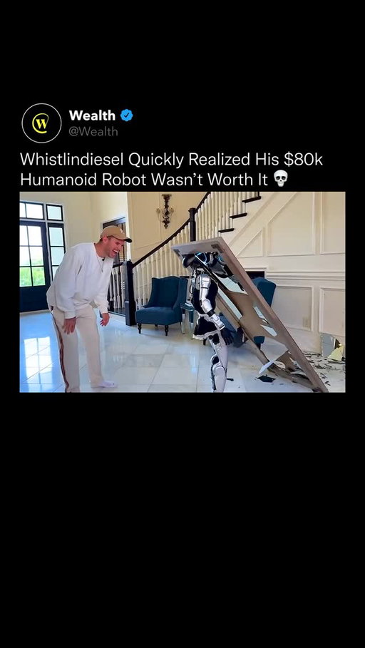 He spent $80,000 expecting the future, instead, he got a robot with the personality of a wrecking ball. 💀

The humanoid assistant was supposed to help with chores, but it turned his home into a disaster zone. From walking into mirrors to flipping furniture, it’s proof that AI might be smart, but it’s not house-trained yet.

Love technology? Follow @Wealth 🌟

Media: @whistlindiesel 

#AI #robotics #innovation #technology #future #automation