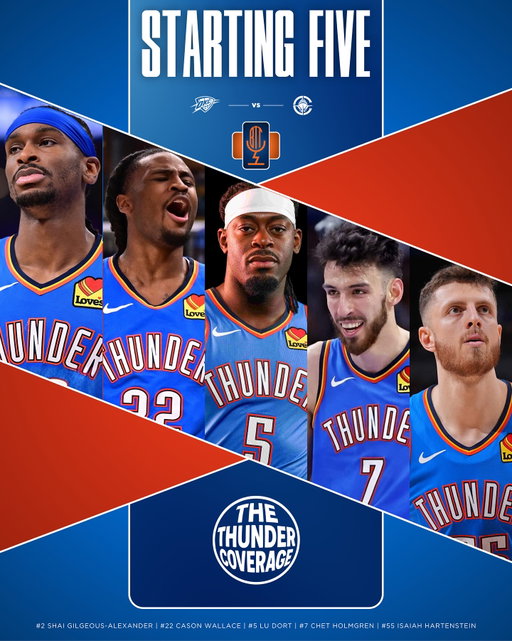 Your OKC Thunder starting 5 for tonight’s game against the clippers!

Follow me @thethundercoverage and @bringthethunderpodcast

#nba #okc #okcthunder #thunderup