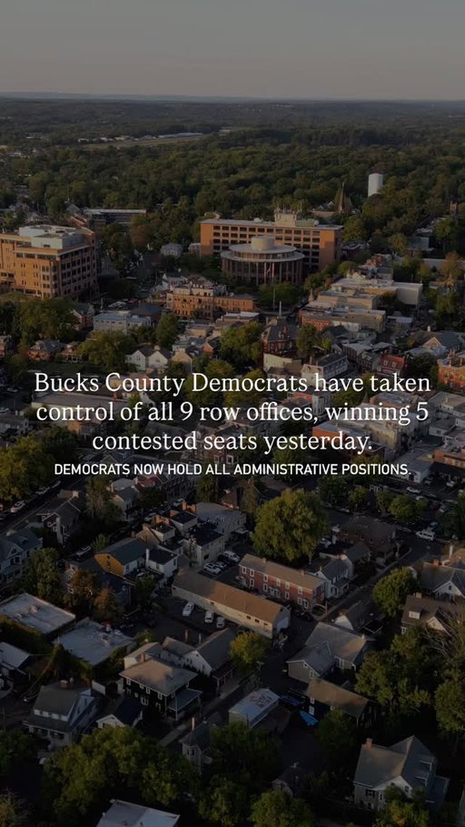 Learn more👇

Democrats have taken full control of all nine Bucks County row offices for the first time in modern history, sweeping all five contested seats in Tuesday’s election, according to unofficial results.

The victories expand Democratic control from four offices to all nine, solidifying the party’s dominance in county government.

Among the key wins, Democrat Joe Khan unseated Republican District Attorney Jennifer Schorn, and Danny Ceisler defeated longtime GOP Sheriff Fred Harran. Donna Petrecco topped Republican Prothonotary Coleen Christian, while Robin Robinson reclaimed her former seat as Recorder of Deeds from Republican Dan McPhillips. Neale Dougherty also defeated Republican Controller Pamela Van Blunk.

Democrats now hold every administrative position in Bucks County, from fiscal oversight and law enforcement to court administration — a historic milestone in a region that was once a GOP stronghold.

-

Follow for more #local news + events 

#buckscounty #buckscountypa #panews #phillysuburbs #doylestownpa #townsofpennsylvania