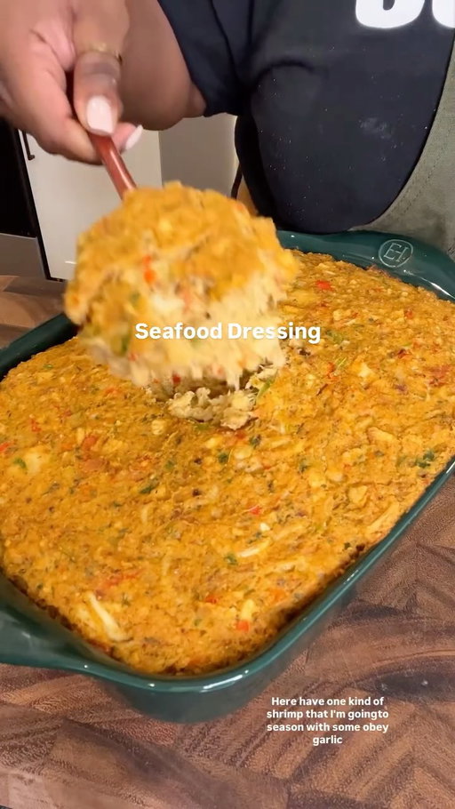 Seafood Dressing 
12oz pkg cooked crawfish tails
8oz  jumbo lump crab meat (I feel claw meat would be better)
1 lb shrimp 
3 boxes Stove Top Stuffing mix (Sage, herb and turkey)
Cornbread 
1/2 green bell pepper 
1/2 red bell pepper 
1 med onion
2 stalks celery 
2 cans @campbells  cream of celery 
4 cups shrimp stock (added 2 tbs lobster base)
2-3 tsp Old bay
1 tbs Tony’s No salt seasoning 
4 oz clam juice (optional)

#food #easyrecipes #thanksgiving #seafooddressing @stove_topstuffing @oldbay_seasoning