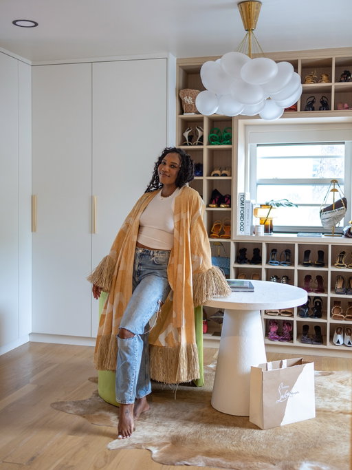 THE DREAM CLOSET IS COMPLETE✨ special thanks to my contractors, my interior designer @michaeldolatowski and @fatto.su.misura for giving me the closet of my dreams! The last photo is the before! 

Link in bio for the full YouTube Reveal and Update! 

Chandelier @luluandgeorgia 
Rug + Chair + Mirror @wayfair 
Table @cb2 
Vase @hm 
French Doors @etsy 
Wearing @eki_kere robe/jacket

Comment Shop for links to the furniture, books, decor + fixtures https://liketk.it/5vcqz

#dreamcloset #closettour #beforeandafter #closetrenovation #liketkit #ltkhome