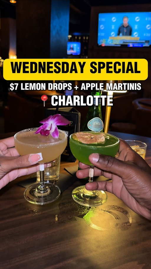 Wednesday, date night idea - Charlotte NC 🍸 

|SHARE| this with someone who needs to see this and bring you here. Hint hint

🍸$7 Apple Martinis 
🍋$7 Lemon  Drops 
🥃$6 Casamigo Rep shots 
🍾 $200 Termana Bottles 
🍾$250 Don Julio Rep Bottles
🍃Premium Shisha Hookah
🍗 Honey Old Bay Wings (pressure, some of the best wings in the city. Stamped

Looking for things to do in Charlotte? 
Looking for date night ideas in Charlotte?
Looking for drink specials in Charlotte? 

Problem Solved! Bc You can get all of this and more on Wednesdays at @fumeeusa 

This is a sexy elevated date night spot. Don’t be walking up in here dressed down, in sweatpants, or looking crazy! Have some decorum! 

Now grab your keys now, and head to @fumeeusa today! 

The govt shut down, we balling on a budget, and unapologetic about it either 🤷🏾‍♂️

Oh, yea and one more thing……⬇️ 
FOLLOW ME @heywhatsthemove for all things Charlotte NC
.
.
#Charlotte #WednesdaySpecial #CharlotteNC #DateNight #ThingsToDoInCharlotte #ThingsToDo #CLT #HeyWhatsTheMove