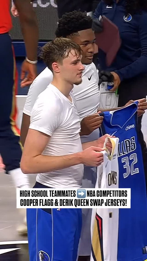 Former high school teammates @cooper_flagg and @theederikqueen meet postgame for a jersey swap 🤝
