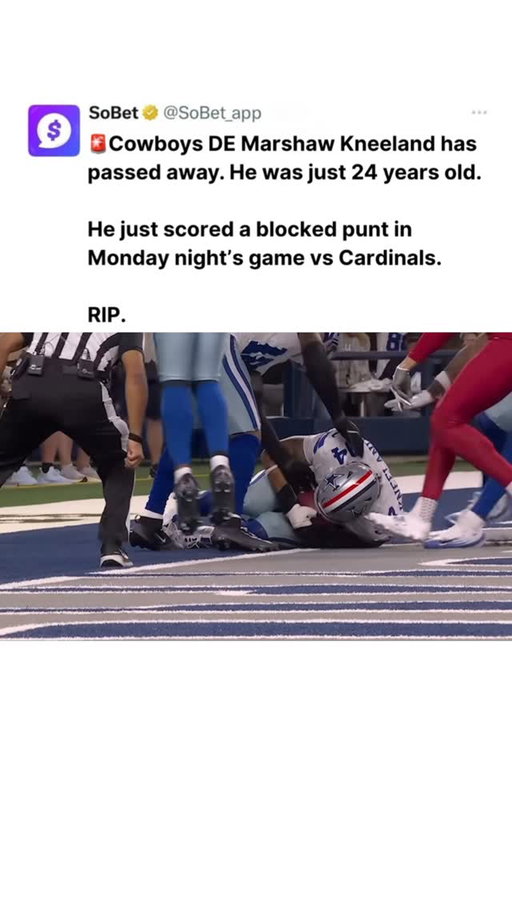 Cowboys DE Marshawn Kneeland passed away Thursday Morning. 

In Monday night’s loss to the Cardinals, Kneeland recovered a blocked punt in the end zone to get the Cowboys back in the game in the second quarter. It was his first career touchdown.

Kneeland was selected by the Cowboys in the second round of the 2024 NFL Draft out of Western Michigan. In 18 games played (four starts), the defensive lineman had 26 tackles, four QB hits, one sack.
#cowboys #nfl #tragedy #rip #marshawnkneeland