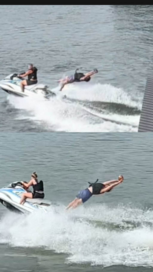 We recreated our first viral football trickshot🏈 #sports #football #funny #trickshot #catch #throw #jetski