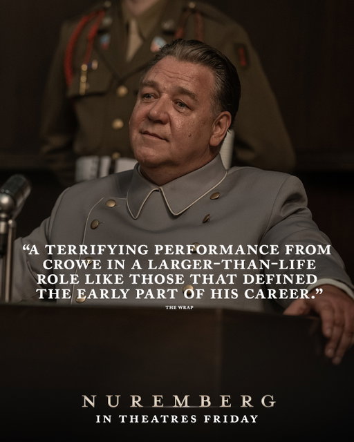 #NurembergFilm opens TOMORROW only in theatres. Starring Russell Crowe, Rami Malek, Michael Shannon, Leo Woodall, Colin Hanks, John Slattery, and Mark O'Brien.