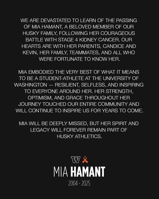RIP to our beloved teammate 🧡

Our thoughts and prayers are with the Hamant family and anyone who was fortunate enough for Mia’s light to shine bright upon them.