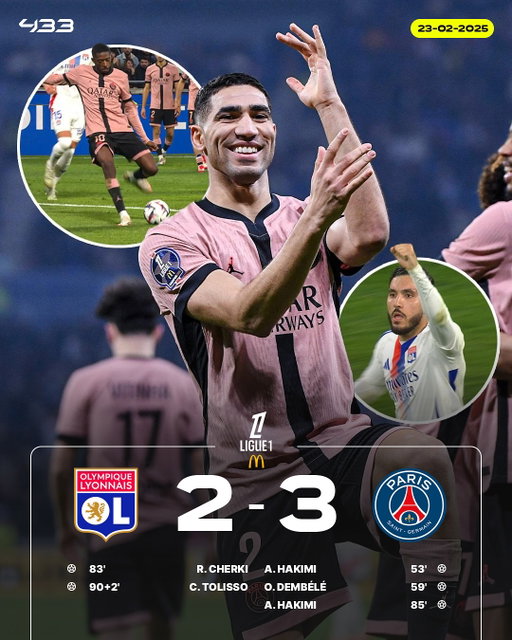 Last season’s Lyon 🆚 PSG was pure magic 🤩

Hakimi’s electrifying brace ⚡️
Dembélé firing a curler rocket 🚀
Cherki making his mark on the scoresheet ✊

Who do you reckon will claim victory in this epic French showdown on Sunday? 🇫🇷 🎥 @beinsports 

#Ligue1McDonalds