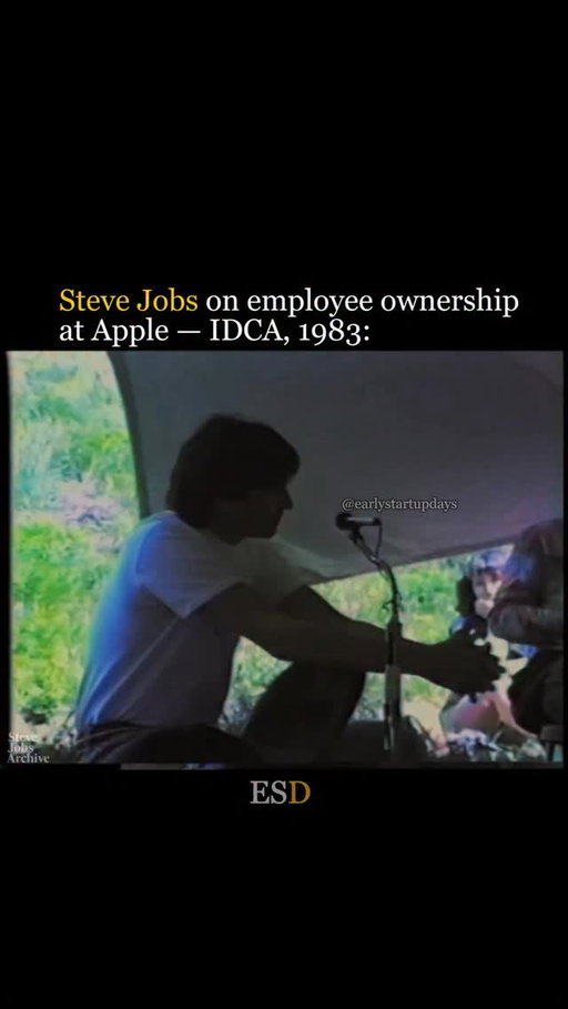 Follow @earlystartupdays for more content like this.

At an intimate Q&A session, Steve is asked about employee ownership of the company. He takes a moment to offer a simple explanation of what stock options are and how they work at Apple. 

Source: The International Design Conference in Aspen, June 1983.

➡️If you want to get your startup/ business in front of 365k+ founders and entrepreneurs DM us “promo”.

Video: Steve Jobs Archive YT