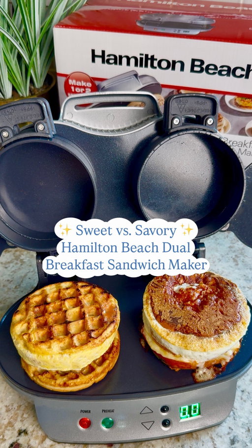 #ad Breakfast just got way easier 🍳 POV: You’ve got two kids with completely opposite breakfast orders… sweet vs. savory! The @hamiltonbeach Dual Breakfast Sandwich Maker makes it simple to cook both; fast, fresh, and exactly how they both like it.

👉 Check the link in my bio (or tap here —>hamiltonbeach.sjv.io/Vx1PGR<—) to grab your own!

Reasons I love it:
🥯 Make 1 or 2 sandwiches at the same time
 ⏰ Ready in 5 minutes or less which is perfect for school mornings or post-drop-off snacks
 🍳 Use your own fresh ingredients like eggs, cheese, and pre-cooked meats
 ✨ Countdown timer beeps when it’s done, so no guessing
 🧽 Easy cleanup with dishwasher-safe, nonstick parts

#HamiltonBeach #BreakfastSandwichMaker #EasyBreakfastIdeas #thecookingmawma