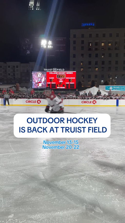 We’re less than a week away from outdoor college hockey in the Queen City!

Thursday, November 13th | Auburn vs. Coastal Carolina

Friday, November 14th | South Carolina vs. North Carolina 

Saturday, November 15th | Alabama vs. NC State 

Thursday, November 20th | Georgia Tech vs. ECU

Friday, November 21st | Georgia vs. Virginia Tech

Saturday, November 22nd | App State vs. Charlotte 

Get your tickets using the link in our bio!