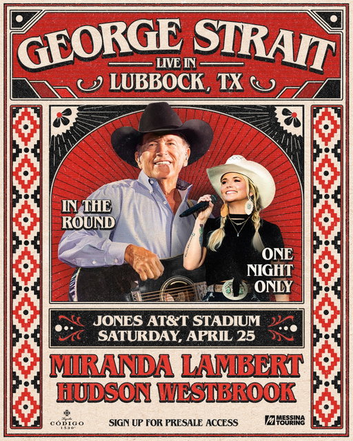 There’s nothing quite like a George Strait show in the lone star state. Over a decade since his last show in Lubbock, The King returns to Raiderland with an all Texans line up, including @mirandalambert and @hudsonwestbrook. Sign up now for early access to tickets at georgestrait.com/shows. Link in bio!