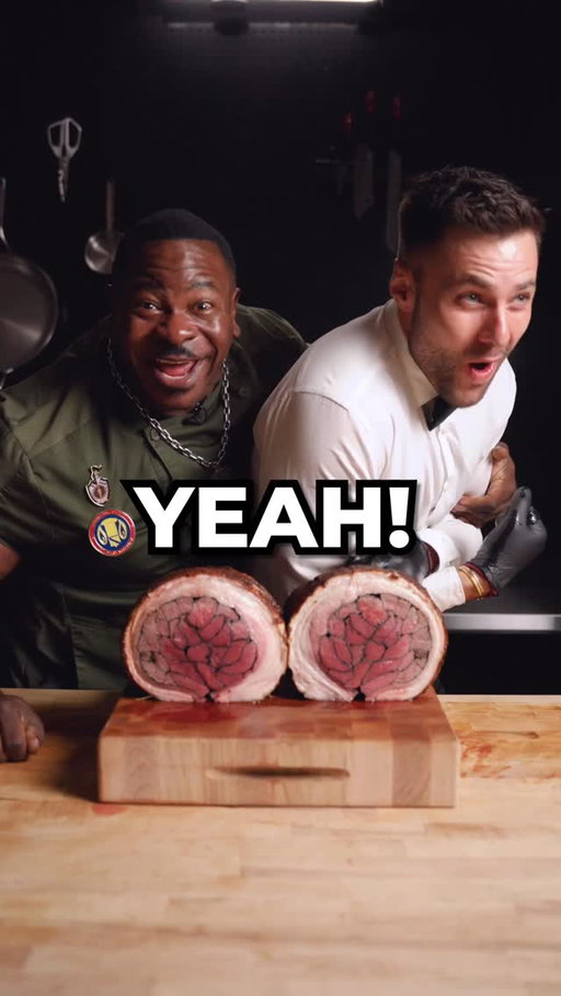 100 Layer Beef Monster

When @realchefrush asks for a steak, you know I had to go all out…

Strips of tenderloin surrounded by crispy pork belly surprisingly worked extremely well. The rich pork belly kept the lean beef moist while fully rendering as it cooked faster on the outside. This was a blast!

🎥 @sophiagreb @kylekrasker

#beef #porkbelly #foodart #filetmignon #mediumrare