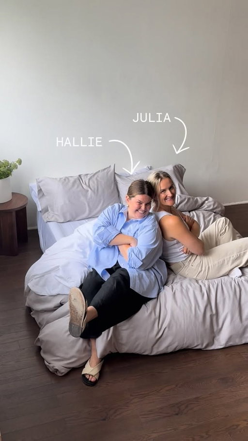 “And here we see two founders navigating the chaos of cozy bedding...with caffeine as their only guide.”

Meet Hallie & Julia - the women behind tuck, making beds better one sheet at a time ✨