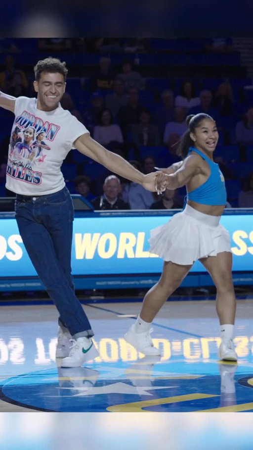 They are that duo 🤩

Jordan Chiles and Ezra Sosa brought the energy at halftime of the @uclambb game ⚡️