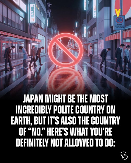 Japan might be the most polite country in the world — but that peace comes from invisible boundaries everyone respects.

No tipping.
No phone calls on public transport.
No loud public affection.
No littering even without trash bins.

These rules aren’t about control, they’re about harmony.
When everyone acts with awareness, public life feels calm, clean, and safe.

What seems strict to outsiders is actually a shared agreement to make daily life smoother for everyone.
The “No’s” protect peace.
And that’s why Japan feels so different.

Verified Sources:
Japan National Tourism Organization (JNTO)
Cultural Atlas – Japanese Etiquette
BBC Travel – “The Unspoken Rules of Japan”
Tohoku University Cultural Research Journal