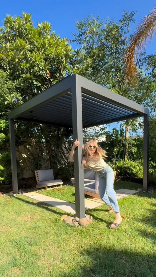 My backyard is one step closer to being cocktail ready! 
Today I installed my @pergolux.au Pergola and I’m officially smitten 🥰
#pergola #pergolux #ad