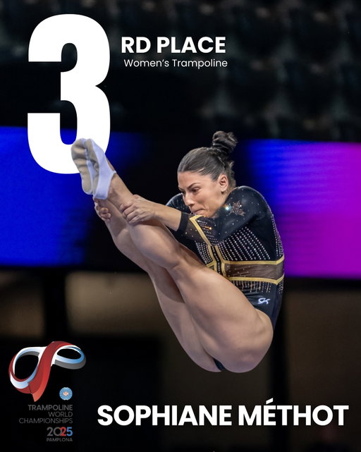 WORLDS BRONZE MEDALIST 🥉

Sophiane Méthot claims the bronze medal with a score of 56.810 and a perfect 10.0 in Horizontal Displacement in the Women’s Trampoline Finals ‼️🇨🇦

——

Sophiane Méthot remporte la médaille de bronze avec un score de 56,810 et une note parfaite de 10,0 au déplacement horizontal lors de la finale féminine de trampoline ‼️🇨🇦