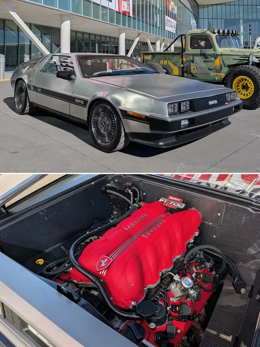 One of the coolest DeLorean builds I've seen. @andersondick swapped in a 4.3 L V8 from a 2012 Ferrari California. The naturally aspirated motor makes 454 hp stock. He drove it 2000 miles from Atlanta Georgia to make it to the SEMA show. Check out my full interview on my YouTube channel. 

#sema #semashow #sema2025 #sema25 #delorean