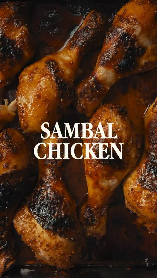 ’Sambal Chicken’

Chicken marinade:
Chicken drumsticks
Sweet soy sauce
Fish sauce
Coriander seeds 
White pepper
Garlic

Sambal:
Chili
Shallot
Birds eye chili
Lime leaf
Tomato
Ginger
Garlic
Oil
Tamarind
Fish sauce
Coconut sugar

Basting:
Sambal oil
Honey

Finishing:
Toasted rice