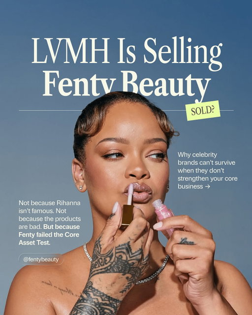 Most brands think celebrity partnerships strengthen their business. @lvmh is proving otherwise. This past week LVMH announced that they are selling 50% stake in @fentybeauty .

Todays case study is all about The Core Asset Test, and why celebrity brands fail it— and what your brand can learn about assessing risk and determining when to cut assets that aren’t compounding.

To read the full case study on why borrowed equity has an expiration date and how to build core assets instead, comment FENTY and I’ll send you the article directly xx