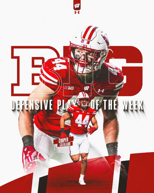 Cooper Catalano is the B1G Defensive Player of the Week!

🔻the most tackles for a Badger since 2011
🔻first Big Ten player to have 19+ tackles and a sack in a single game since 2018
🔻first Badger freshman to earn Big Ten DPOW honors since Chris Borland in 2009

#OnWisconsin