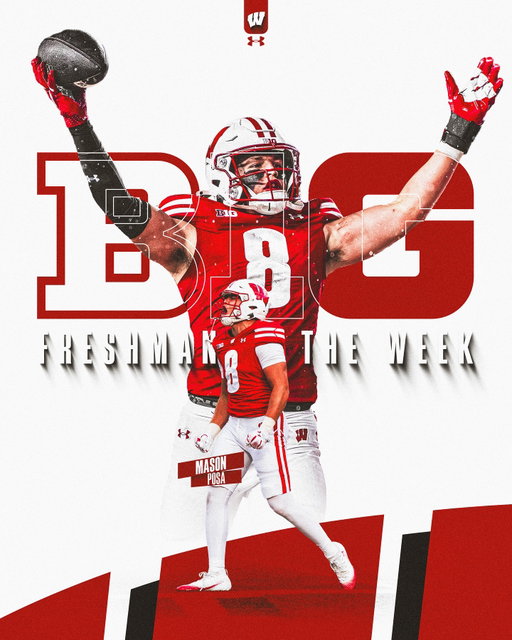 Mason Posa is the B1G Co-Freshman of the Week!

🔻first FBS player to have 10+ tackles, 2.0+ sacks and a FF/FR in a game this season
🔻first Badger to have 10+ tackles and 2.0+ sacks in a game since Leo Chenal in 2020

#OnWisconsin