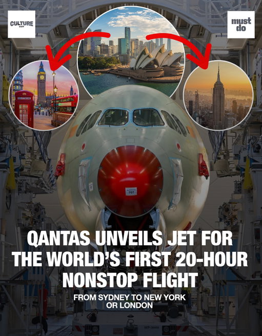 Imagine watching two sunrises on one flight.

Qantas’ just revealed the first images of its new Airbus A350-1000ULR, the plane set to connect Sydney directly to London and New York in the longest nonstop journey ever.

It’s more than an engineering feat. From circadian lighting to movement breaks, it’s designed to make 20 hours in the air actually feel human.

Would you try it?

Follow @culturecuttravel for exclusive original content, giveaways, and more of the good stuff you just saw.

Media via Qantas / Shutterstock

#culturecuttravel #travelnews #nonstopflight #flights #travel