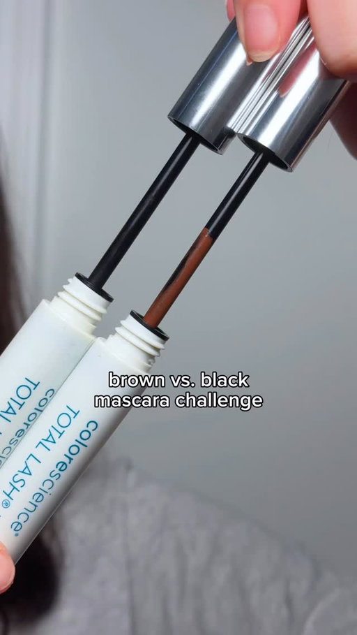 putting the @colorescience total lash serum mascara to the lash test 🩵 comparing brown vs. black✨ which side is your fav?👀 #coloresciencepartner