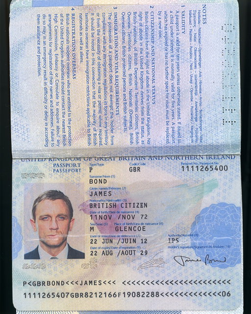 James Bond’s passport in SKYFALL reveals his birthplace as Glencoe and his birthdate as 11th November 1972.