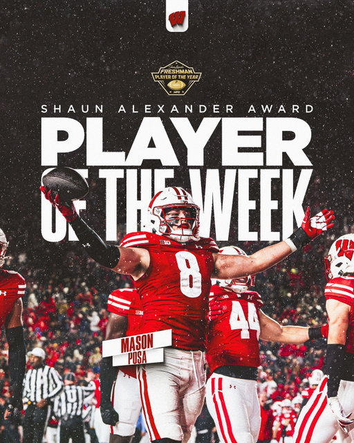 another accolade for Mason 👏

Mason Posa is the Shaun Alexander Award Player of the Week!

#OnWisconsin