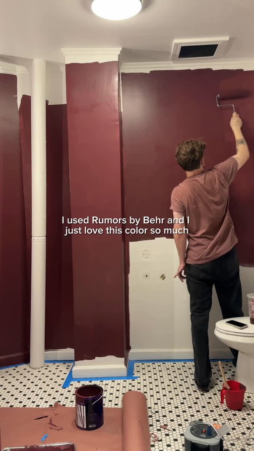 White walls? Not the vibe anymore! I craved something bolder, so I gave my office bathroom a quick weekend refresh with a moody saturated wall color and a stunning brand-new vanity (which is super budget friendly btw). It’s amazing how a few small changes can turn a simple bathroom into a space that feels totally new. @homedepot #THDMakesItHome #HomeDepotPartner #HomeDepotDecor