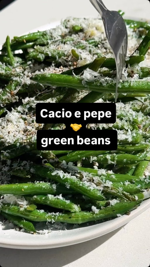 @sheela.m.prakash’s ideal green beans are inspired by cacio e pepe, and they couldn’t be easier — here’s how to make them:

• 3 tablespoons extra-virgin olive oil
• 2 pounds green beans, stem ends trimmed
• Salt and coarsely ground black pepper
• 2 ounces Pecorino Romano cheese, finely grated (1 cup firmly packed freshly grated or ½ cup store-bought grated)

Heat the olive oil in a large, high-sided sauté pan with a lid or a Dutch oven over medium heat. Add the green beans and cook, tossing with tongs frequently, until the beans are glossy and bright but still crisp, about 5 minutes.

Add 1 teaspoon pepper, season with salt and cook, stirring frequently, until the pepper is toasted and fragrant, 30 seconds to 1 minute.

Carefully pour ⅔ cup of water into the pan and immediately cover. Cook, tossing halfway through, until the beans are vibrant green and crisp-tender and the water has almost completely evaporated, about 4 minutes.

Uncover and remove from the heat. Give the beans a toss again then transfer half to a serving platter, spreading them out in an even layer. Sprinkle half of the cheese over the beans. Top with the remaining beans and garnish with the remaining cheese and several more grinds of pepper.