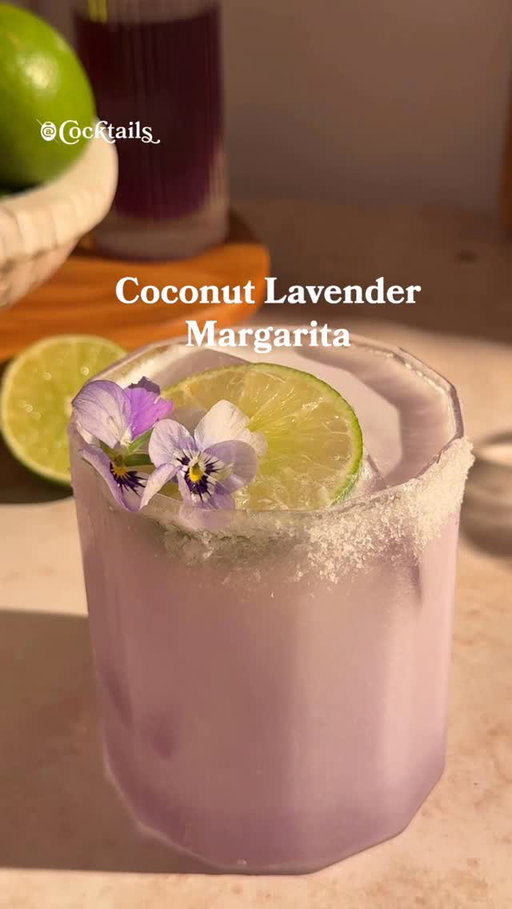 Could it get any more delicious AND beautiful?🌸

Ingredients:
- 1 oz. lavender syrup
- 1 oz. lime juice 
- 1 & 1/2 oz. tequila
- 1/2 oz. orange liqueur
- 1 oz. coconut cream
- garnish with a lime and edible flowers

#lavender #margarita #floral #cocktail #beautiful #drink