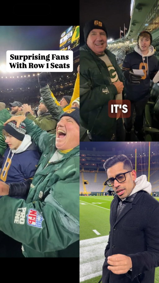@Omar surprised these fans at the top of Lambeau Field with Row 1 seats at Monday Night Football ❤️

#nfl #packers #surprise