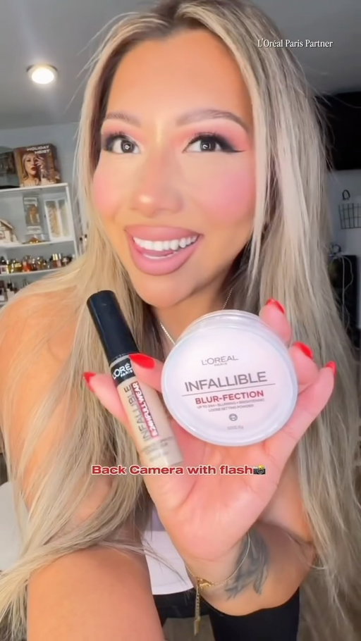 2 products that would have saved my life in 2016 & my 8 hour pizza shifts!🙈🍕thanks to @lorealparis Infallible Full Wear Concealer + Blur-fection Loose Setting Powder 24HR wear - my makeup is now TRANSFER & FLASHBACK RESISTANT #LOrealParisMakeup #LOrealParisPartner #makeup #2016makeup #brightundereyes
