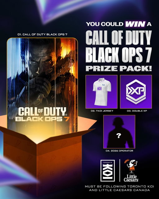 🚨 GIVEAWAY ALERT 🚨
 
FIVE winners receive a copy of Call of Duty: Black Ops 7, a Toronto KOI jersey and 2026 team pack, + 2XP to level up instantly 🤩
 
How To Enter:
✅ Follow Us and @LittleCaesarsCanada
👥 Tag 3 friends
🍕 Comment which Little Caesars item you would choose for a gaming session