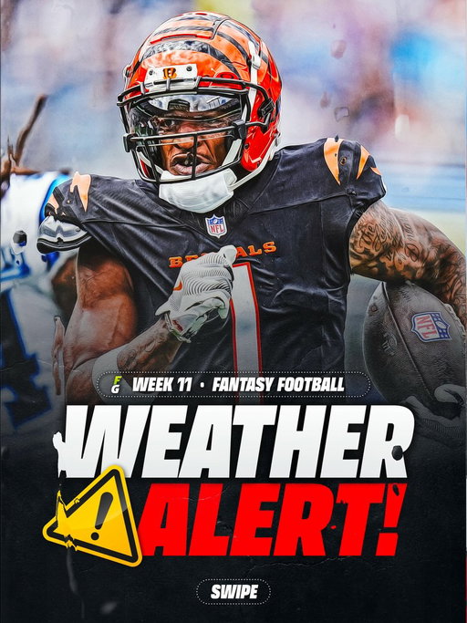 Fantasy Football Week 11 Weather 🌧️🏈

Here’s a quick look at which games get boosts, which might slow down, and how it could impact your lineup this week.

Also… contest info 👇

🗣️ Comment “SURVIVE” to enter the FREE $5,000 TD Survivor Contest by @RotoWire and @SplashSports with a custom trophy by @TrophySmack 🏆

Test your skills against RotoWire experts and fellow fantasy fans 👑
Last entry standing wins $5,000 cash and a custom championship ring 💰💍

See Rotowire.com for details.

#fantasyfootball #cincinnatibengals
