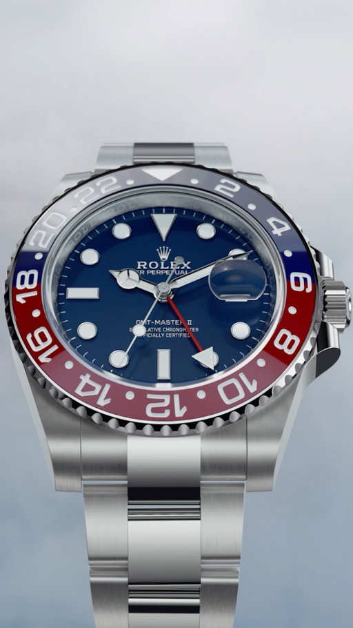 A cosmopolitan watch. The @‌Rolex GMT-Master II is designed to display two time zones simultaneously. It has a unique and instantly recognizable design with a bidirectional rotatable bezel and a 24-hour graduated insert, which is available in various dual-colour combinations – the lower half symbol­izing daytime, the upper signalling night-time. #Rolex #GMTMasterII #OfficialRolexRetailer #RaffiJewellers #Toronto #Yorkdale #Mississauga #SquareOne
