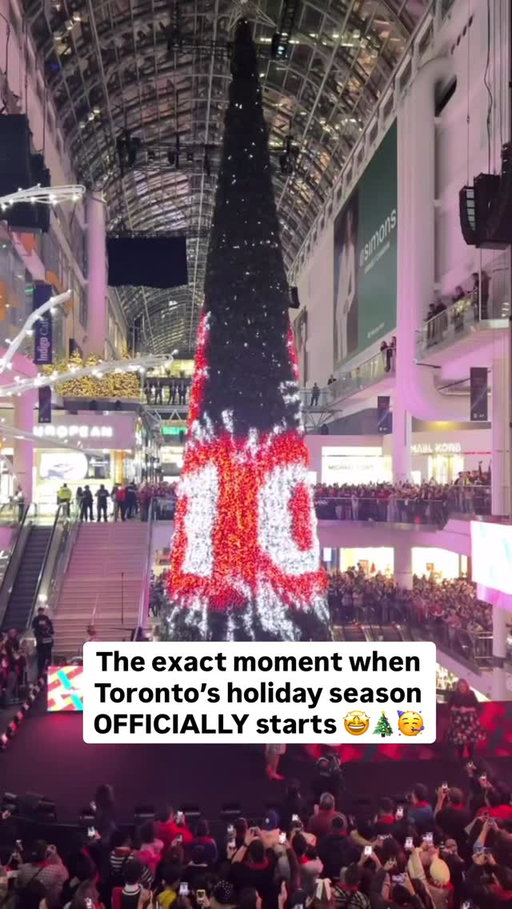 The holidays have officially arrived in Toronto 🎄🤩🥰

Eaton Centre’s tree has just been LIT UP with an amazing display of colours and animations to launch the 2025 holiday season ❄️☃️