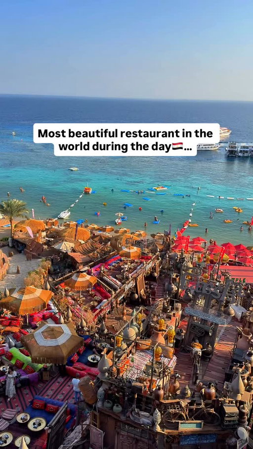 most beautiful restaurant in the world is located in Sharm el Sheikh, Egypt🇪🇬 

do you prefer how it looks during the day or at night?👀

this is one of those places you NEED to add to your travel bucket list!

#farshacafe