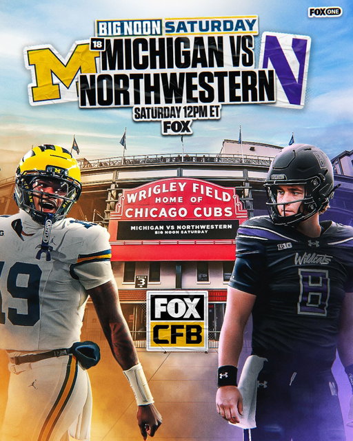 A HOME RUN MATCHUP AT WRIGLEY FIELD 🏈

Catch this Big Noon Saturday battle between No. 18 @umichfootball and @nufootball at 12pm ET on FOX!