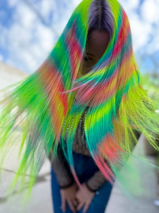 @hairbymisskellyo creating otherworldly hair color with Danger Jones vivid colors. 

#dangerjones #rainbowhair #haircolor