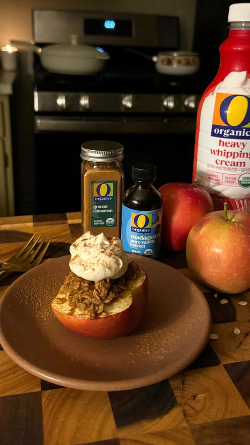 #OOrganicsPartner Come along for a cozy evening with me—brought to you by @oorganics 🍎🤎🫖 

#GlowWithOOrganics The highlight is definitely these Air Fried Stuffed Apples 😌 To make them, just cut 2 apples in half, scoop out the center, and mix together the crumble. It’s 1/2 cup rolled oats, 2 tbsp coconut sugar, 3 tbsp softened unsalted butter, 1/2 tsp vanilla extract, 1/2 tsp cinnamon, and 1/4 tsp salt. Spoon the crumble mixture evenly on top of each apple half and place on a parchment paper lined baking sheet. Place in your @cuisinart Air Fryer and air fry at 325F for 16-18 minutes. Top with some whipped cream and enjoy! 

AND to make your own cozy evenings even better, @oorganics is hosting a giveaway! ✨ 

How to Enter: 
- Main Entry: Follow @oorganics on Instagram. 
- Bonus Entry: Tag a friend in the comments! 

Prizes: 
- 1 grand prize winner will receive a free @cuisinart Air Fryer (the one I used!) and a 1-year subscription to a premium meditation app. 
- 4 additional winners will each receive a 1-year subscription to a premium meditation app. 

NO PURCH. NEC. 50 US/DC, 18+. Void where prohibited. Ends 11:59:59 p.m. PT on 11/29/25. Subject to Rules: see link in bio.
