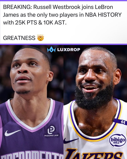 RUSSELL WESTBROOK AND LEBRON JAMES ARE THE ONLY PLAYERS IN NBA HISTORY WITH 25K+ POINTS AND 10K+ ASSISTS 🤯

THIS IS LEGENDARY STUFF.